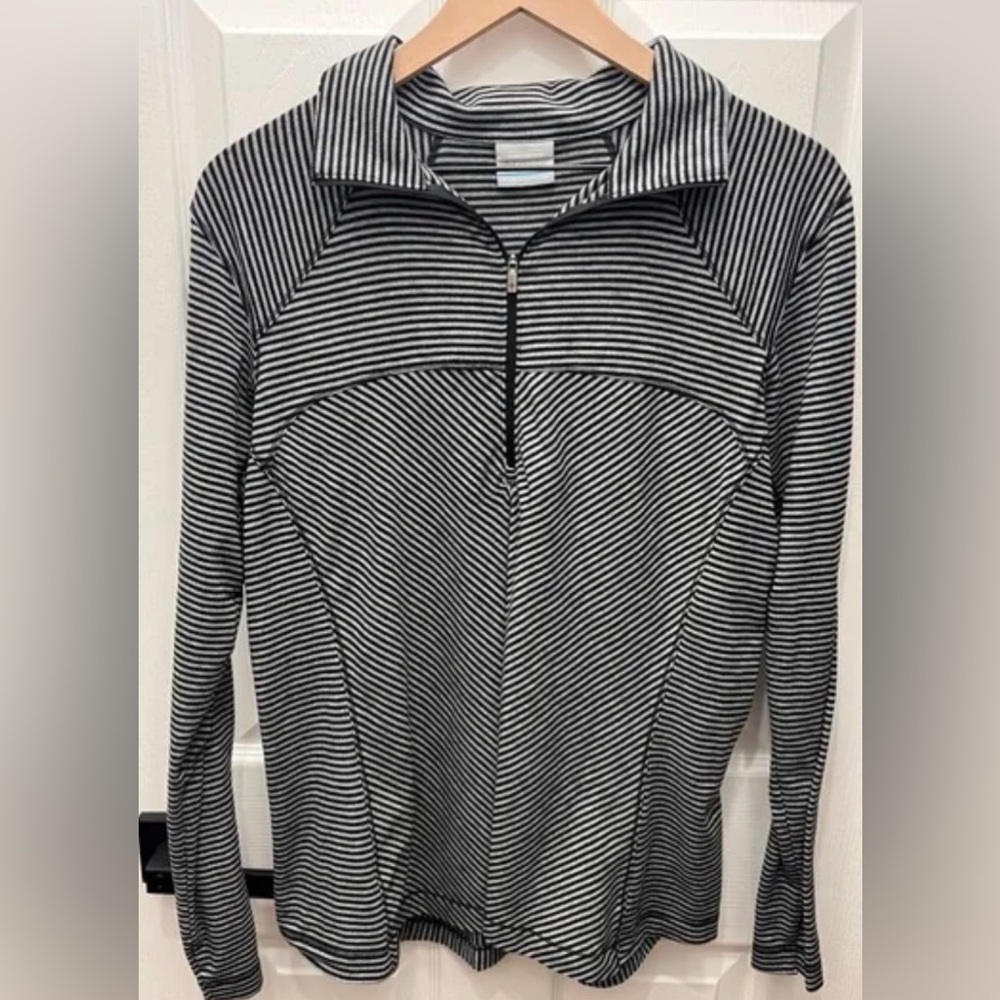 COLUMBIA, Striped Half-Zip Pullover - Black & White, Size SP
